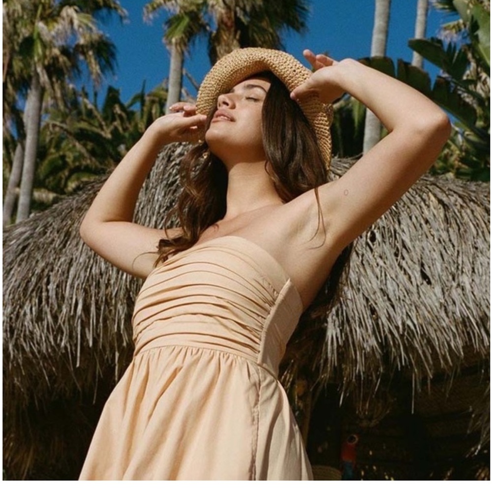 Abercrombie & Fitch Poplin Strapless Midi Dress in Orange